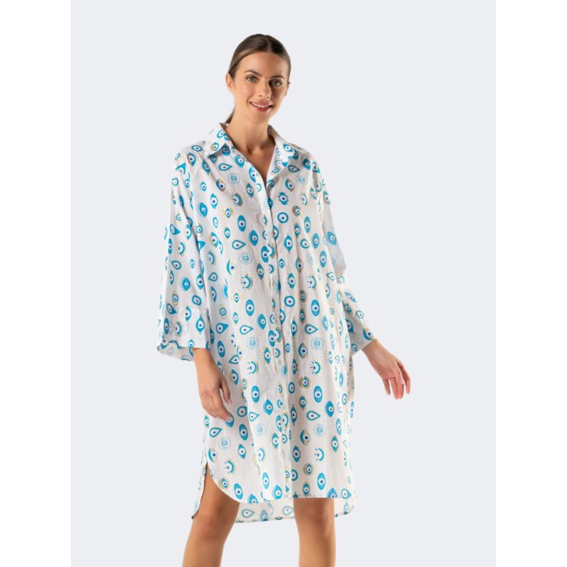 Amelie Women Beach Shirt White/Blue