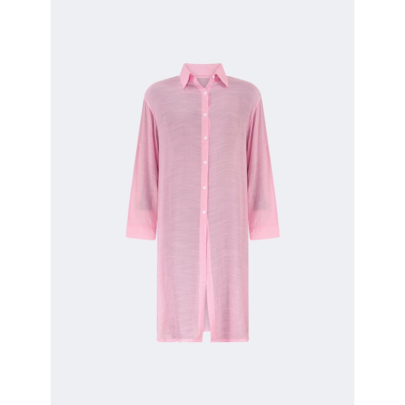 Oil And Gaz Chic Women Beach Linen Dress Ls Pink