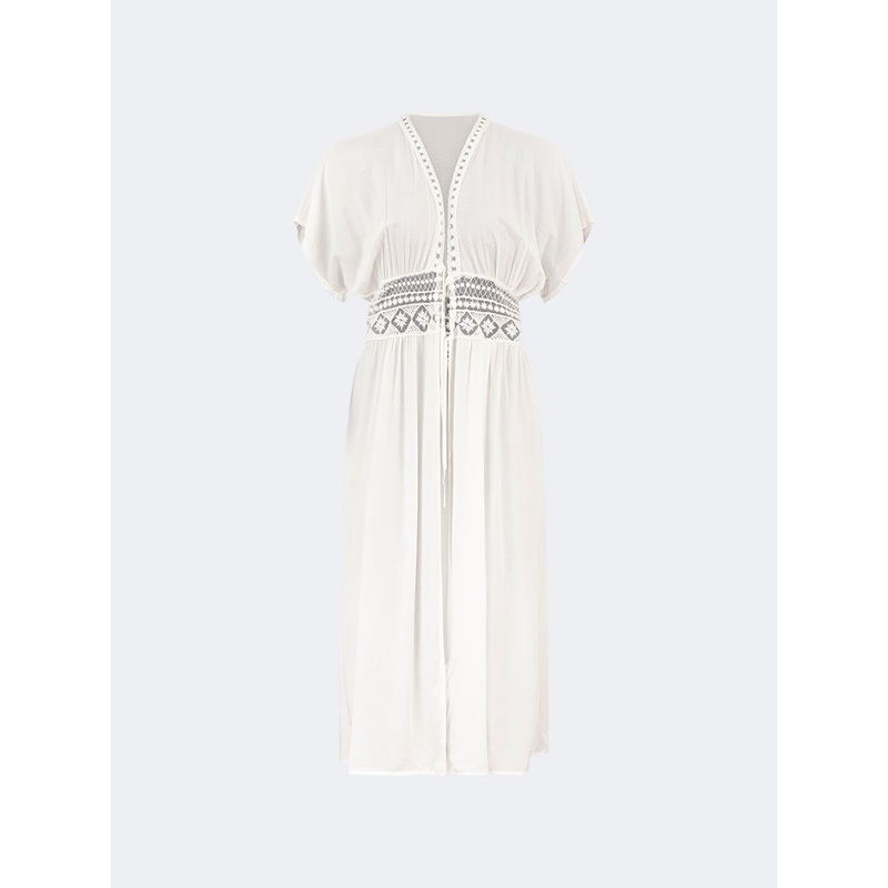 Oil And Gaz Comfortable Women Beach Coverup Ls White