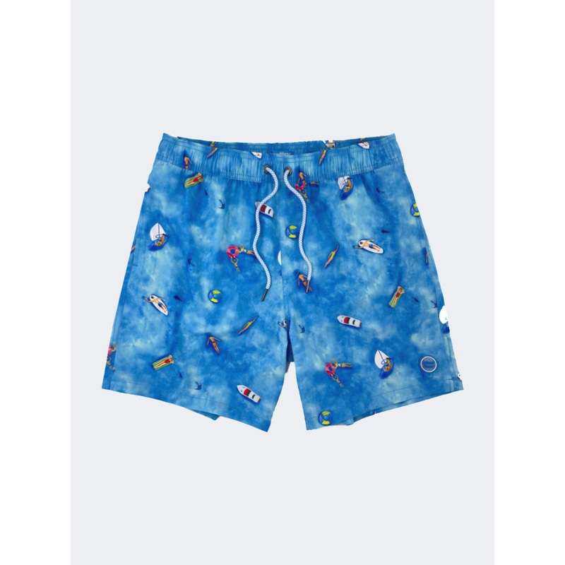Island Haze 6 Stretch Printed Volley Bintan Men Beach Swim Short Blue