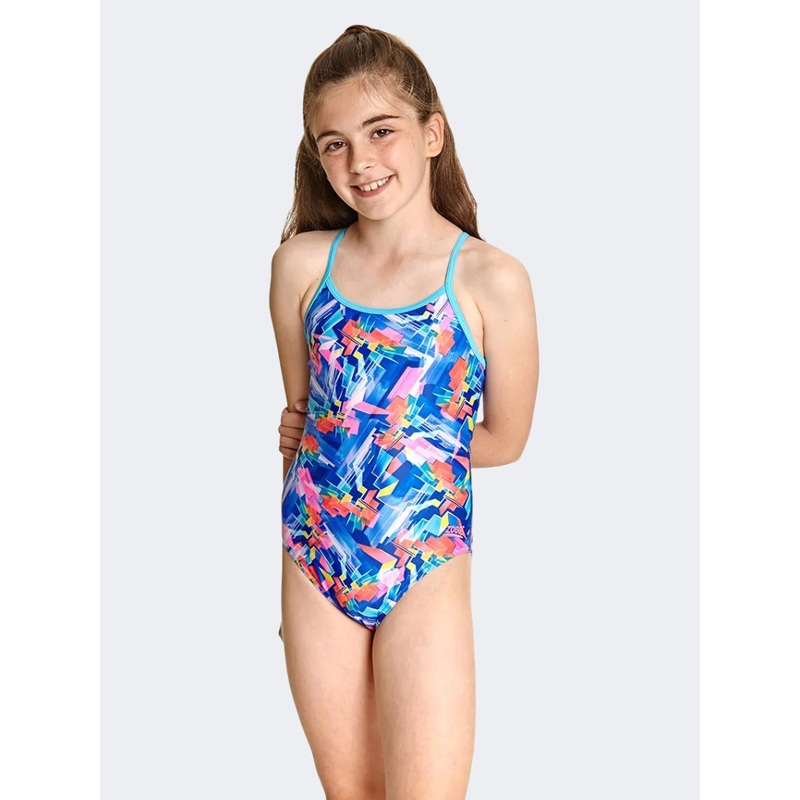 Zoggs Digital Geo Sprintback Kids-Girls Swim Monokini Blue/Multicolor