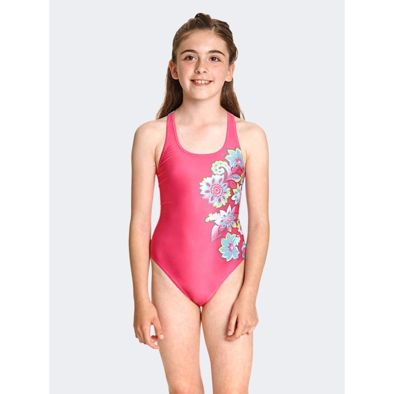 Zoggs Garden Party Rowleeback Kids-Girls Swim Monokini Multicolor/Pink