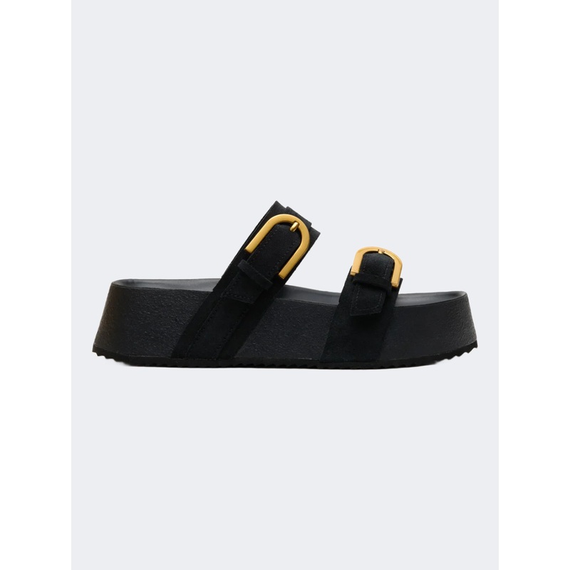 Ateneo Leather Women Beach Slippers Black
