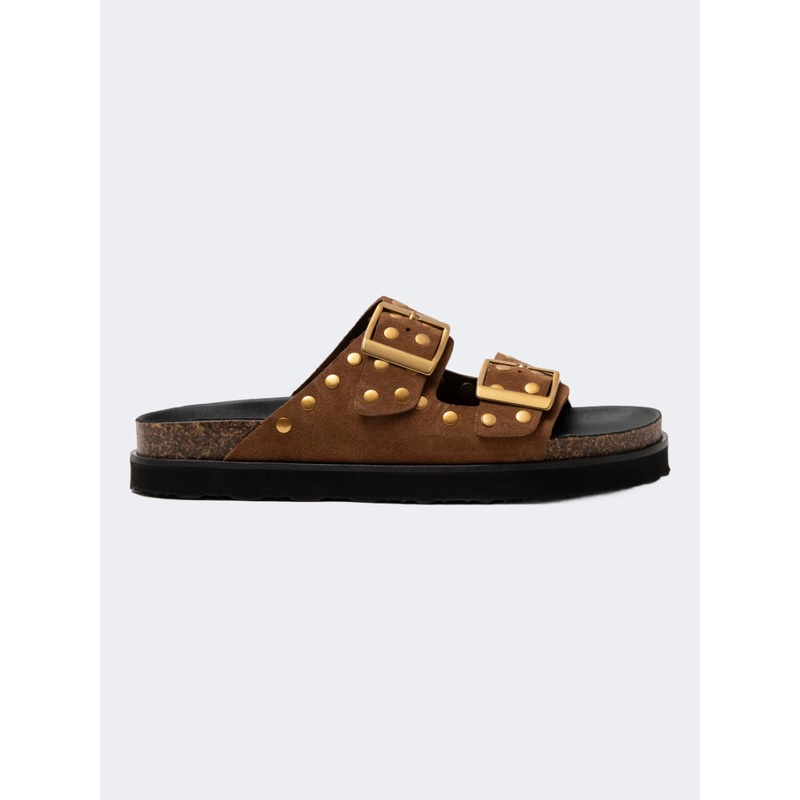 Ateneo Leather Women Beach Slippers Brown