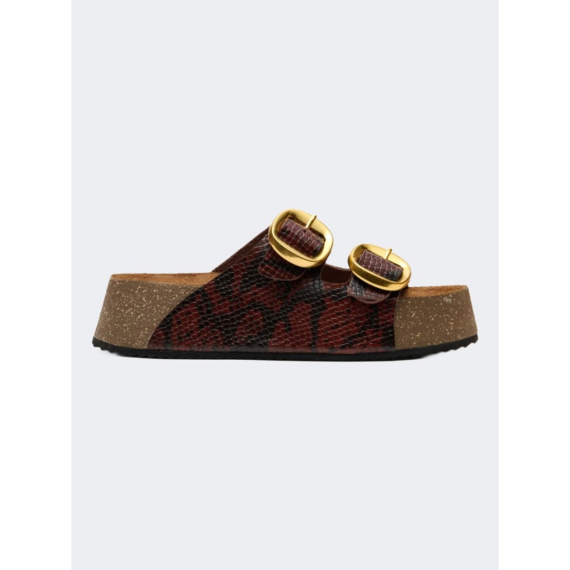 Ateneo Leather Women Beach Slippers Brown Snake