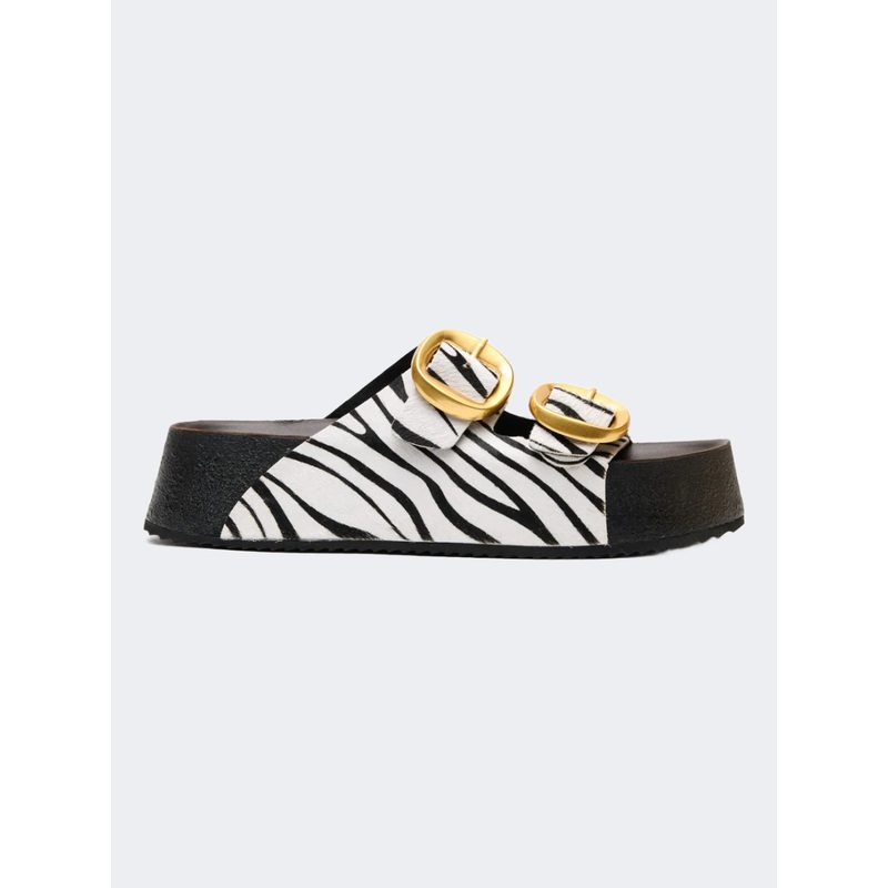 Ateneo Leather Women Beach Slippers Zebra