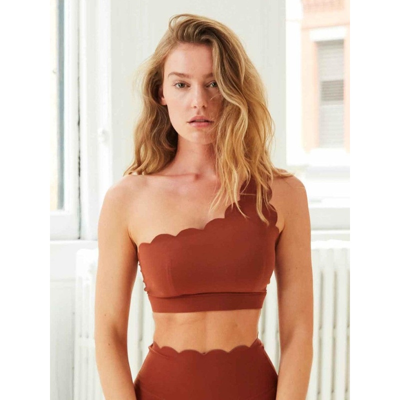 Wiskii Dynamic One Shoulder Sports Women Sportswear Bra Cinnamon