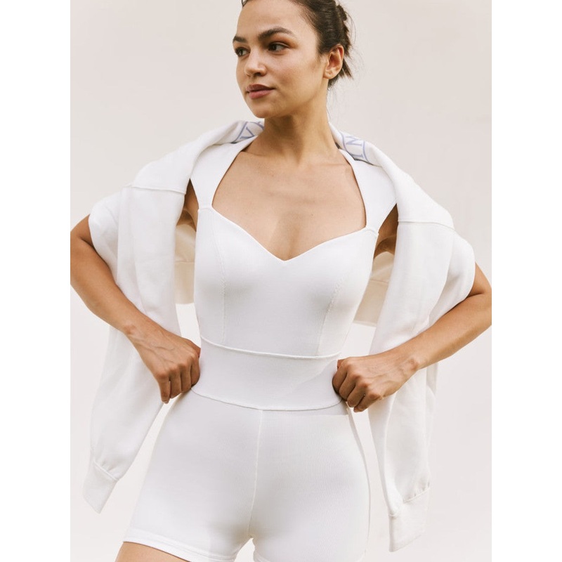 Wiskii Open Back Yoga Women Sportswear Body Suit Ivory