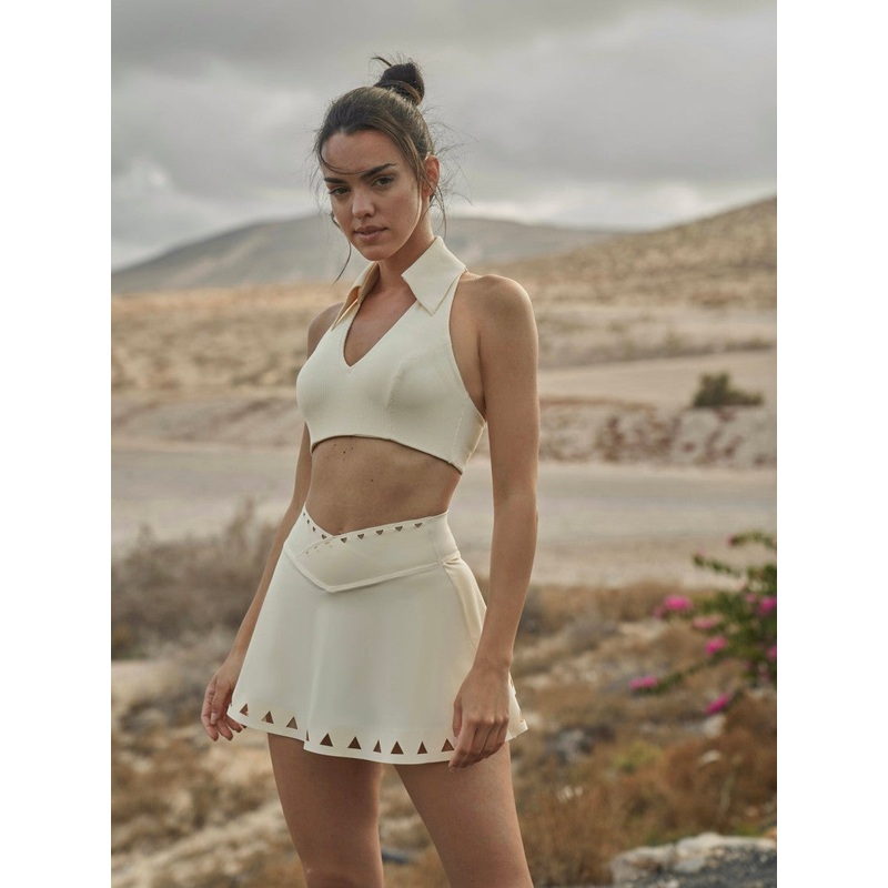 Wiskii V-Waist Laser Cut Tennis Women Sportswear Skirt Pure Vanilla