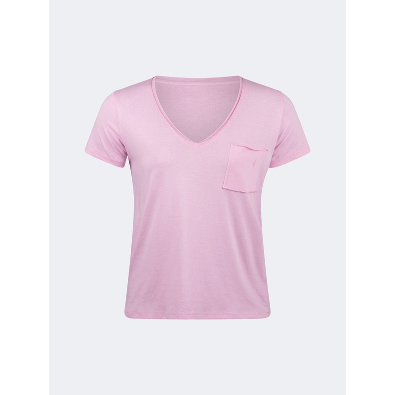 Oil And Gaz Classic Women Lifestyle V-Neck T-Shirt Pink