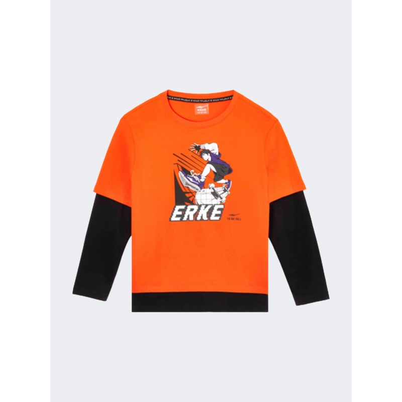 Erke Kids-Boys Lifestyle Long Sleeve Bright Orange/Black