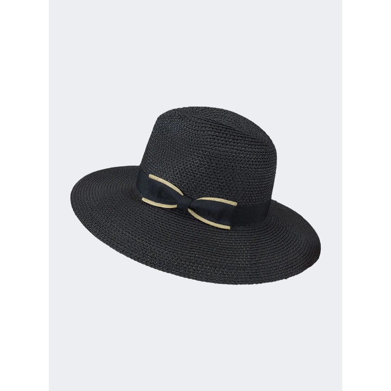 Stamion Elegant With Bow Women Beach Hat Black/Beige