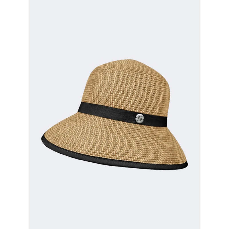 Stamion Elegant With Bow Women Beach Hat Camel/Black