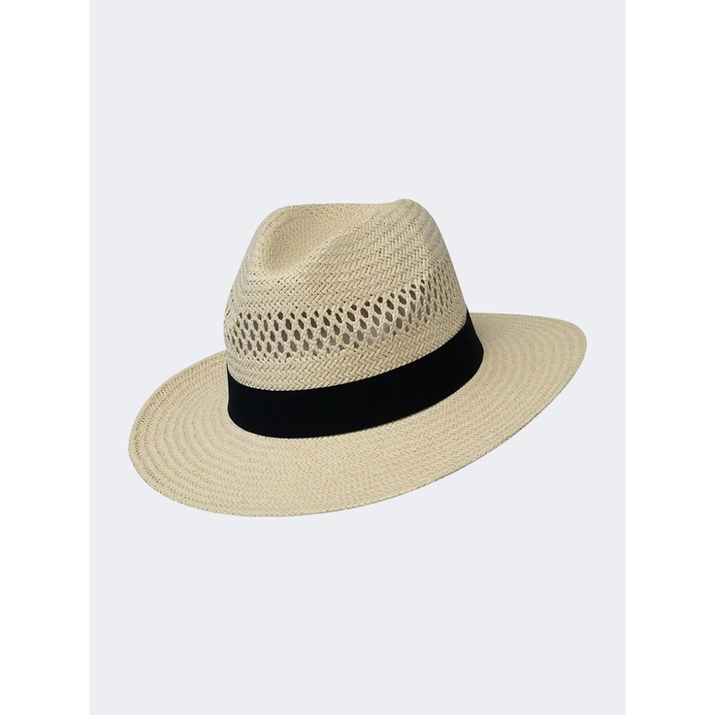 Stamion Fedora Black Ribbon Men Beach Hat Natural