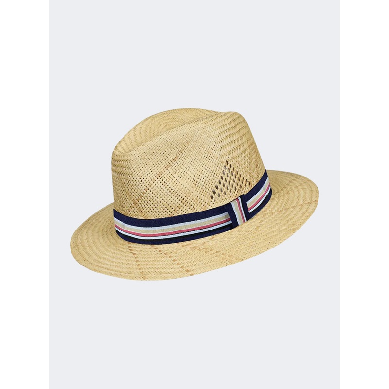 Stamion Fedora Multicolored Ribbon Men Beach Hat Natural