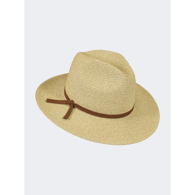 Stamion Fedora Ribbon Leather Strap Men Beach Hat Light Brown