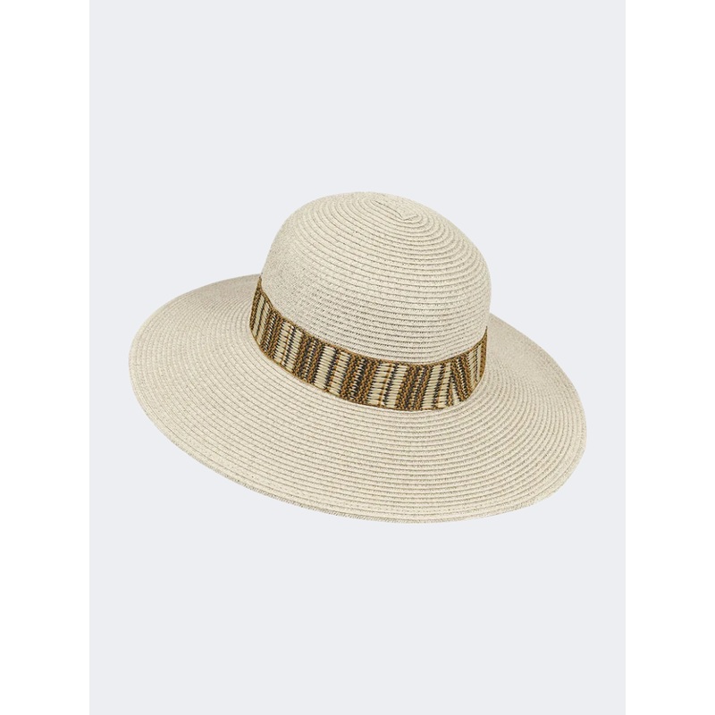 Stamion Floppy Medium Boho Band Women Beach Hat Off White