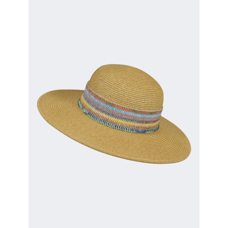 Stamion Floppy Medium Multicolored Band Women Beach Hat Light Brown