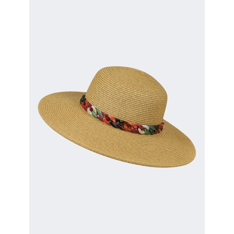 Stamion Floppy Medium With Colorful Chain Women Beach Hat Light Brown
