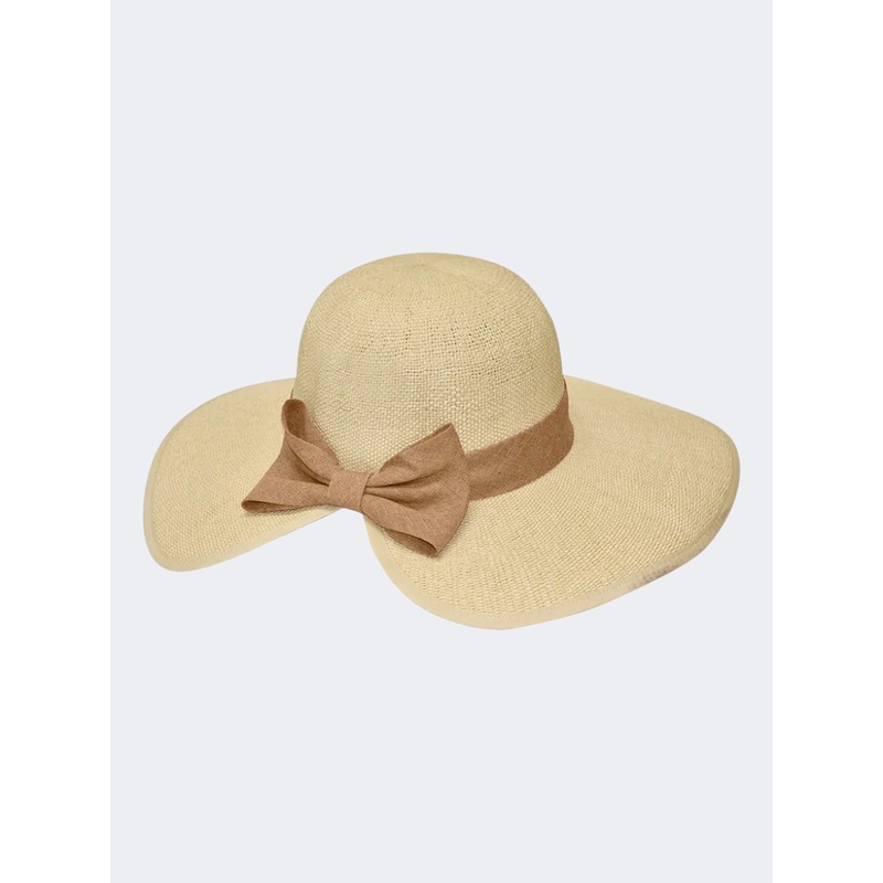 Stamion Japanese Linen Ribbon And Bow Women Beach Hat Off White