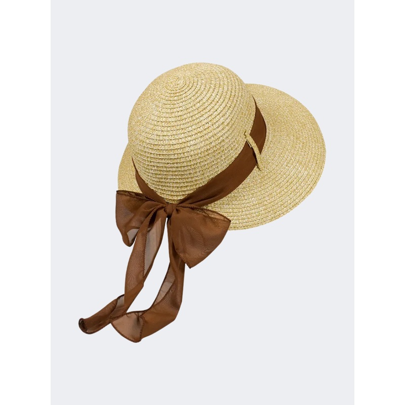Stamion Japanese With Chiffon Ribbon Women Beach Hat Natural/Brown