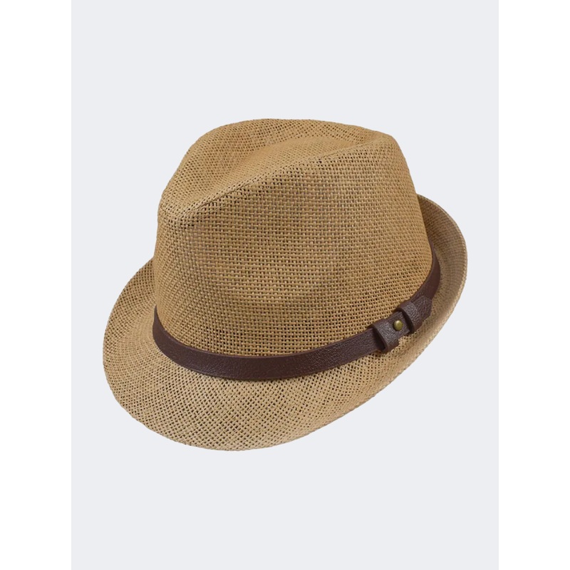 Stamion Trillby Leather Decoration Men Beach Hat Light Brown