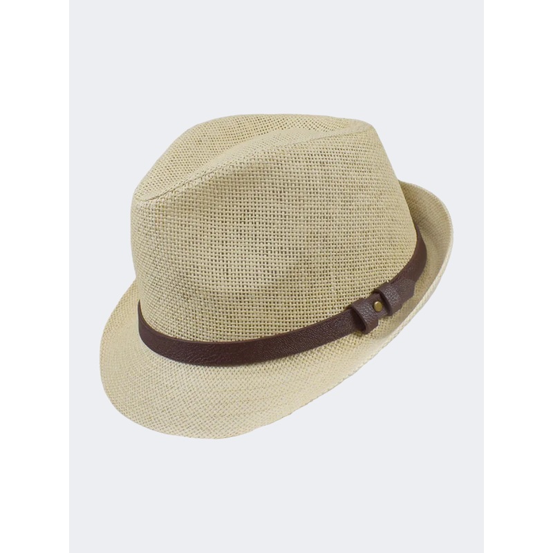 Stamion Trillby Leather Decoration Men Beach Hat Natural