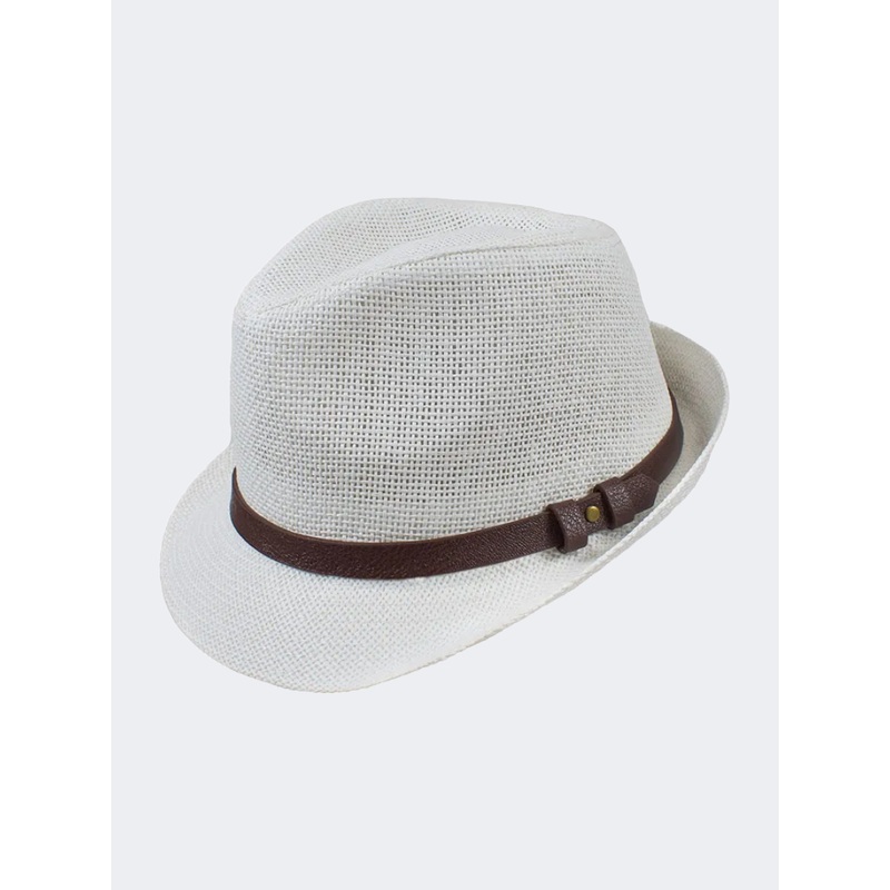 Stamion Trillby Leather Decoration Men Beach Hat White