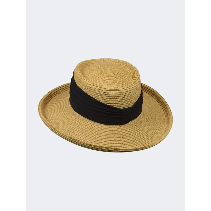 Stamion Venice With Wide Grosgrain Women Beach Hat Light Brown/Black