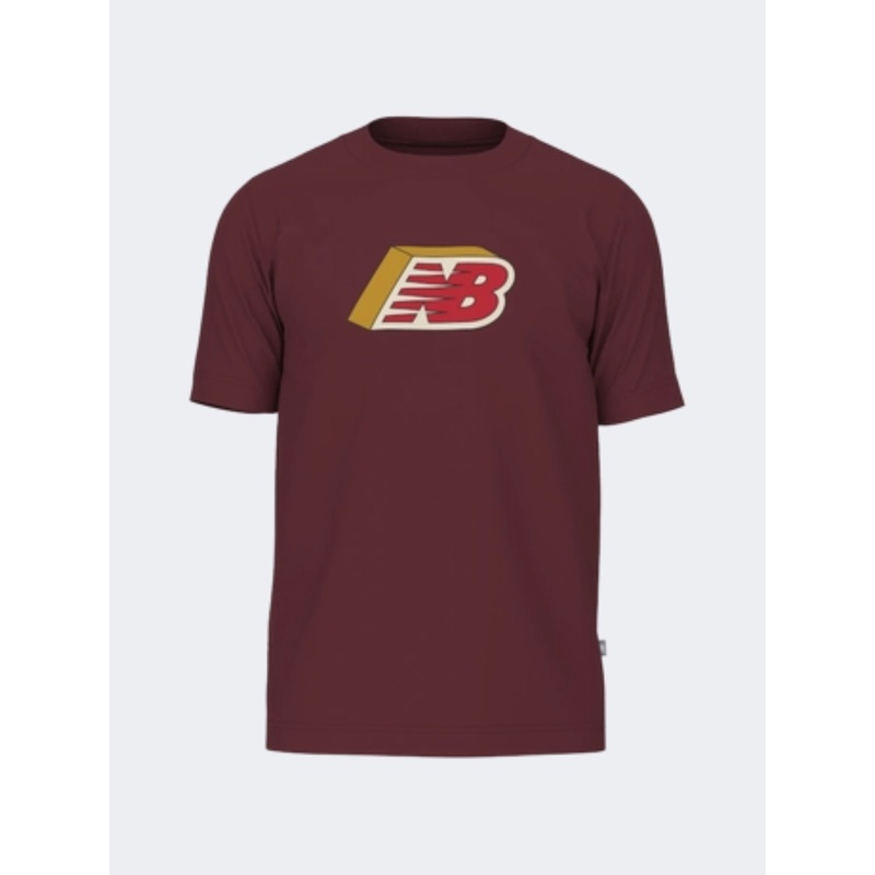 New Balance Cubed Logo Men Lifestyle T-Shirt Monarch Burgundy