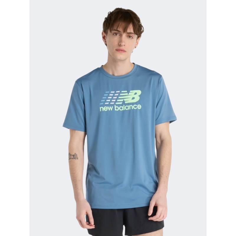 New Balance Multi Color Men Performanc T-Shirt Shoreline Blue