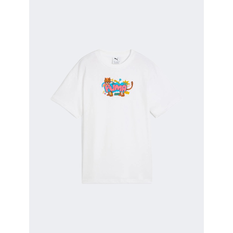 Puma Graphic Leopard Girls Lifestyle T-Shirt White