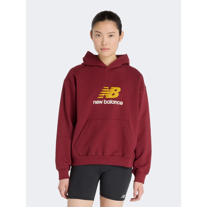 New Balance Athletics French Terry Logo Women Lifestyle Hoody Monarch Burgundy