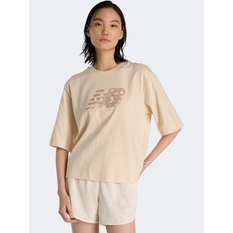 New Balance Flower Logo Crew Women Lifestyle T-Shirt Bisque