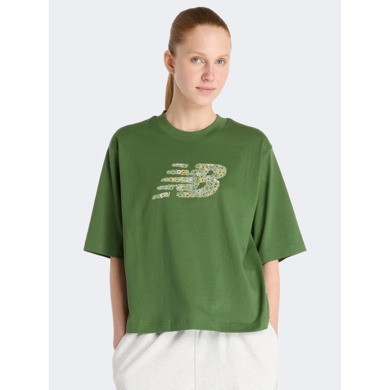 New Balance Flower Logo Crew Women Lifestyle T-Shirt Dark Alpine Green