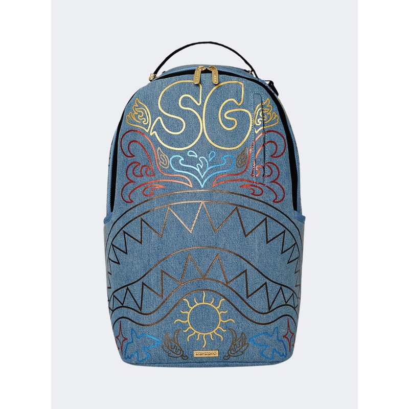 Spray Ground Metallic Printed Denim Shark Unisex  Lifestyle Backpack Light Blue