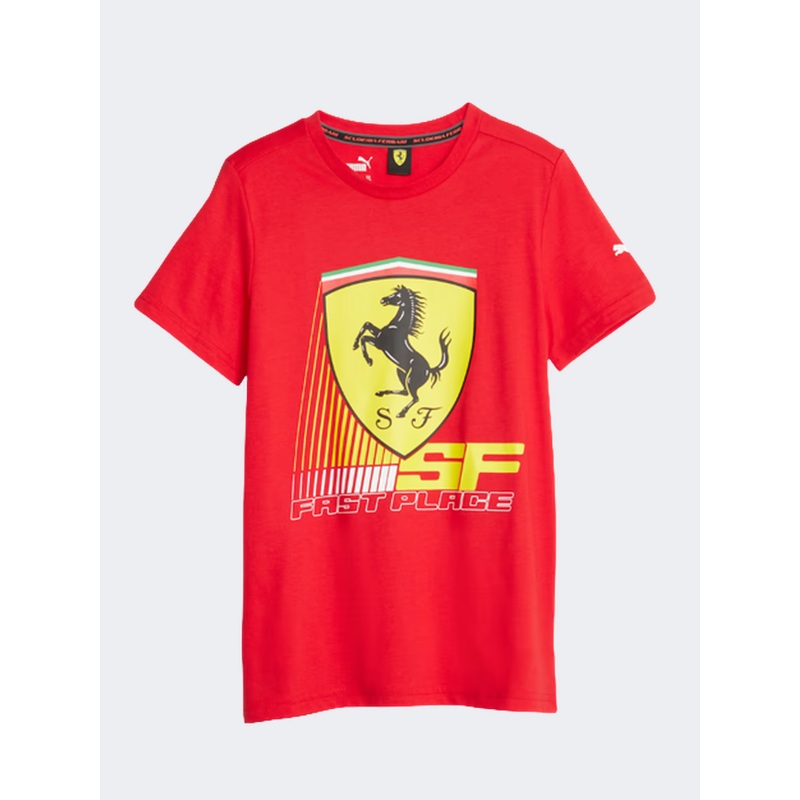 Puma Ferrari Race Tonal Big Shield Boys Lifestyle T-Shirt Rosso Corsa