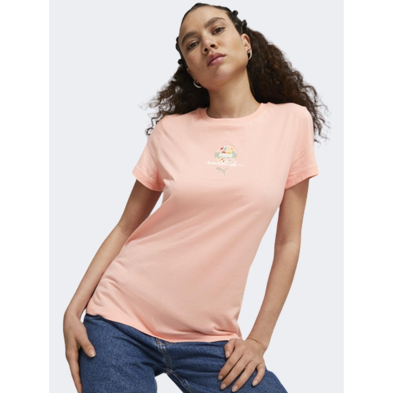 Puma Swxp Worldwide Graphic Women Lifestyle T-Shirt Peach