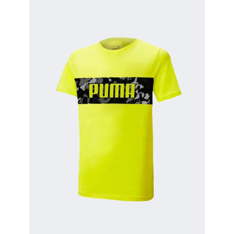 Puma Active Sports Graphic Boys Lifestyle T-Shirt Yellow Burst