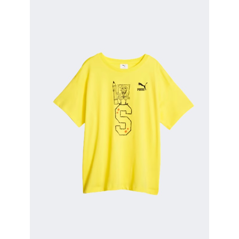 Puma X Spongebob Graphic Boys Lifestyle T-Shirt Lemon Meringue