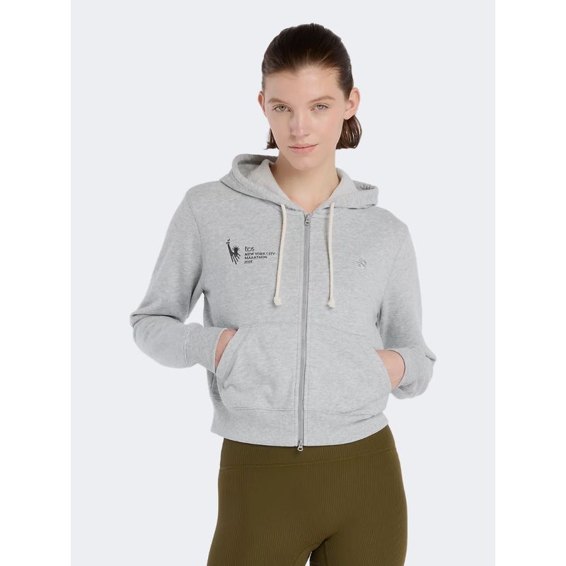 New Balance Nyc Marathon Coastal Fleece Full Zip Women Lifestyle Hoody Athletic Grey