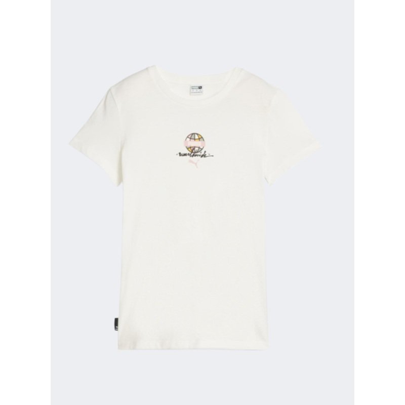 Puma Swxp Worldwide Graphic Women Lifestyle T-Shirt Warm White