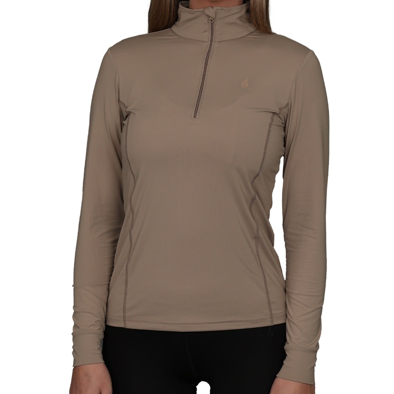 Oil And Gaz Round Neck Half Zip Women Fitness Long Sleeve  Beige