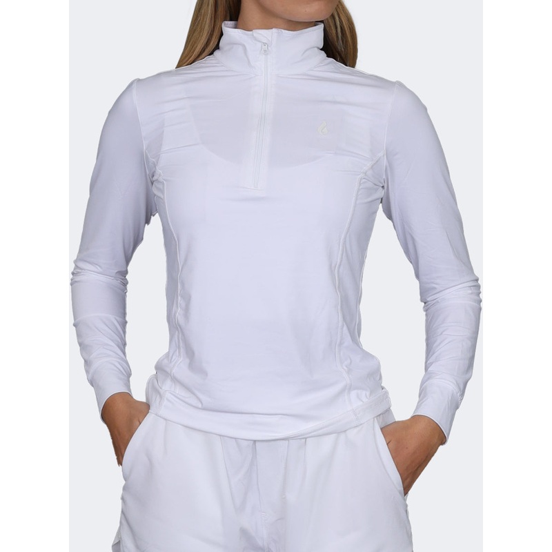 Oil And Gaz Round Neck Half Zip Women Fitness Long Sleeve White
