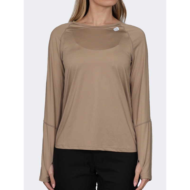 Oil And Gaz Round Neck Women Fitness Long Sleeve  Beige