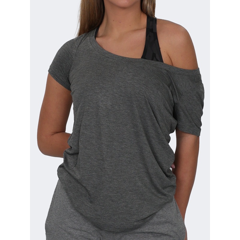 Oil And Gaz Wide Round Neck Women Lifestyle T-Shirt Grey