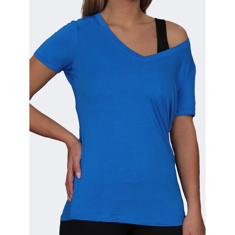 Oil And Gaz Wide V Neck Women Lifestyle T-Shirt Blue