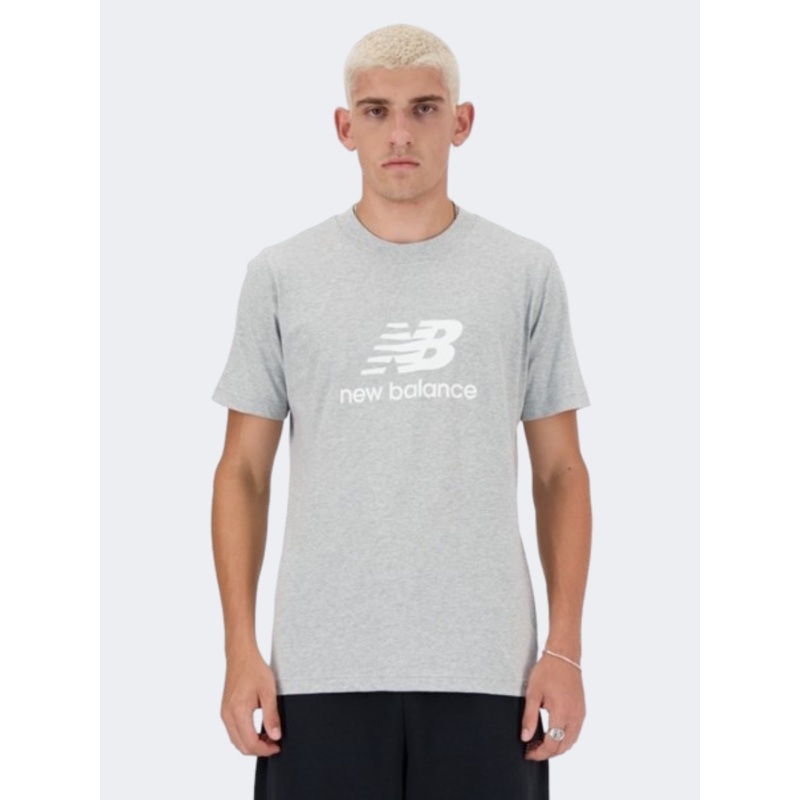 New Balance Stacked Logo Men Lifestyle T-Shirt Athletic Grey