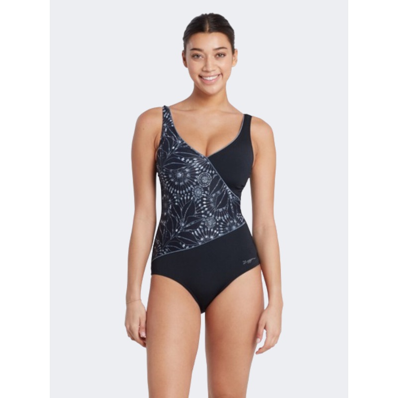 Zoggs Wrap Front Women Swim Monokini Black/Steel