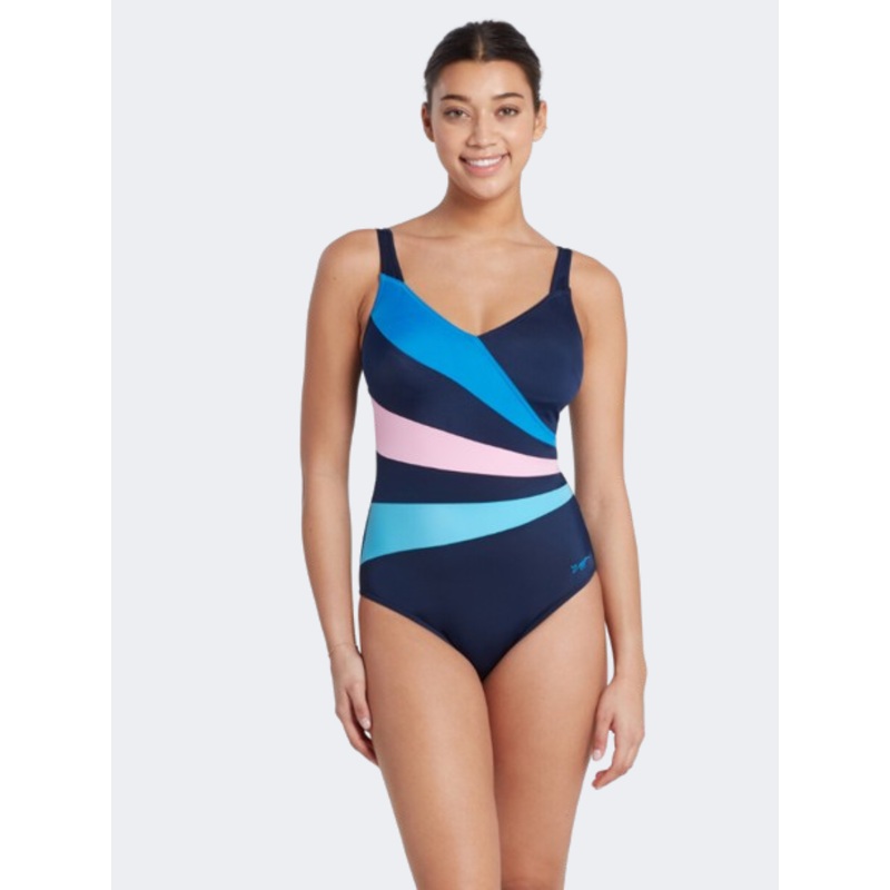 Zoggs Wrap Panel Classicback Women Swim Monokini Navy Blue/Pink